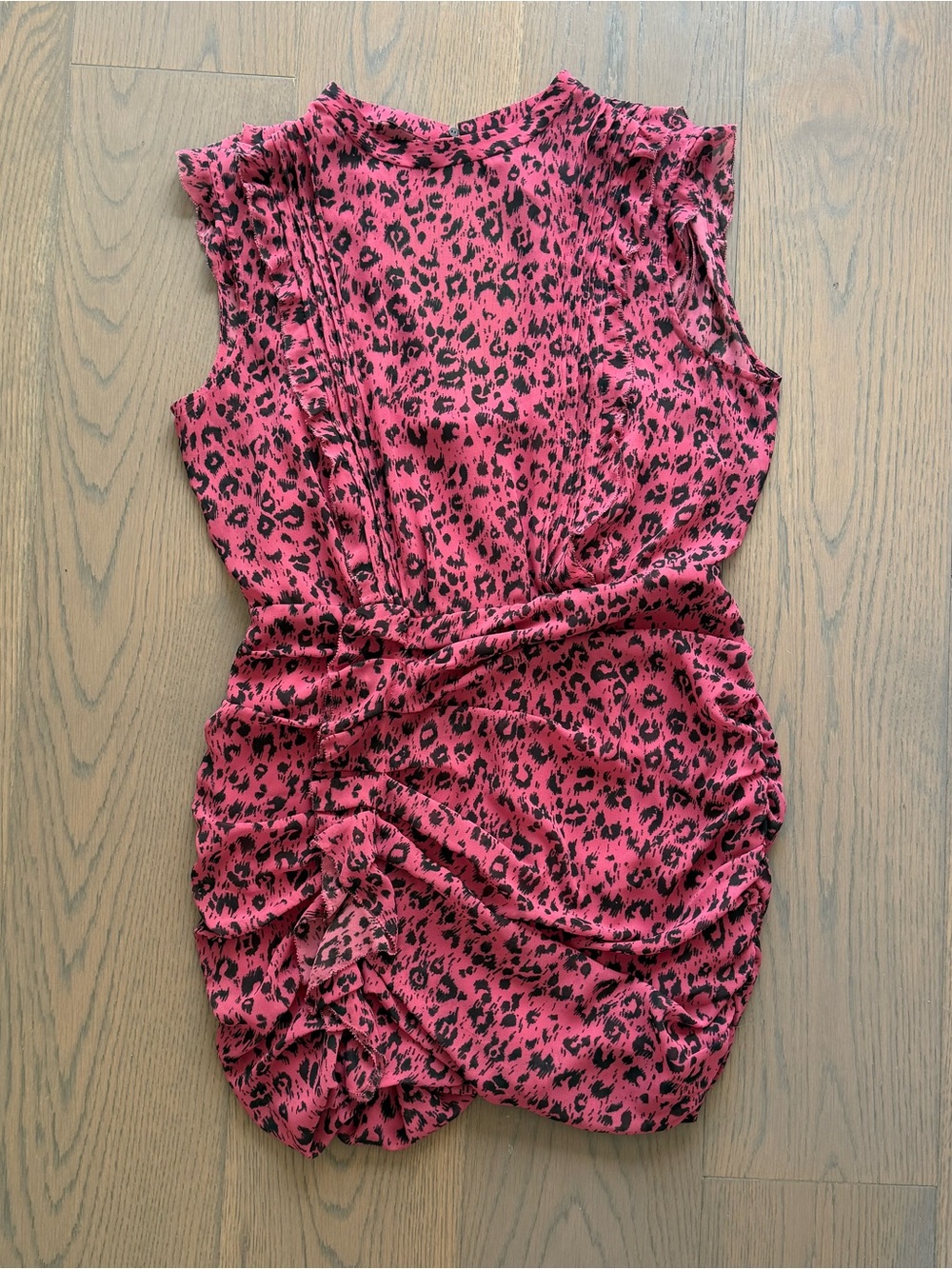 AllSaints Hali Roar Pink & Black Leopard Print Ruched Mini Dress
